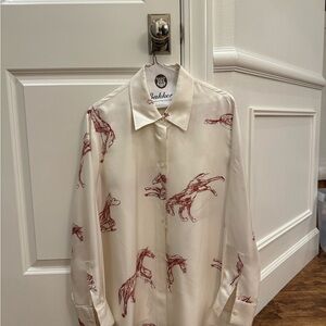 Bakker Cream Button Down Shirt with Red Horse Print